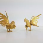 2 Vintage Hanen Goud Vogels Metaal ‘60 Fighting Roosters thumbnail 3