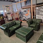 Chesterfield Brighton Antiek Groen – 1+2+3-zits Bankset Met Salontafel thumbnail 3