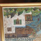 Antiek Origineel Olieverfschilderij Blauw, Groen, Goudkleurig .h.fiedler thumbnail 4