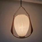 Vintage Scandinavische Teak En Glas Hanglamp. thumbnail 7
