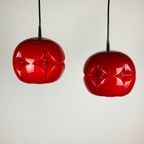 Pair Of Red Glass Artichoke Pendant Lights By Peill And Putzler thumbnail 2