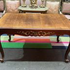 Antieke Engelse Tafel. Massief Eiken. Handbeschilderd Verguldsel. Uitschuifbaar. thumbnail 3