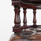 Donkerbruine In Hoogte Verstelbare Rundleren En Houten Chesterfield Bureaustoel Op Wieltjes thumbnail 13