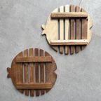 2 Vintage Houten Vis Pan Onderzetters thumbnail 4