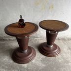 Set Van 2 Houten Art Nouveau Tafels Met Gewoven Tafelblad thumbnail 4