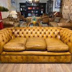 Oude Antieke / Vintage Chesterfield 3 Zits Bank Cognac Bruin thumbnail 4