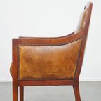 Ranke Schapenleren En Houten Vintage Art Deco Design Armchair In Een Prachtige Warme Cognac Kleur thumbnail 6