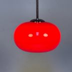Glazen Rode Hanglamp Met Chromen Armatuur, 1980'S thumbnail 6