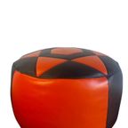 Vintage Ronde Poef Zwart Oranje Jaren 70 thumbnail 7