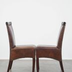 Statige, Cognac Kleurige Set Van 2 Rundleren Art Deco Design Eetkamerstoelen thumbnail 3