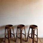3 Rotan Bamboe Barkrukken Vintage thumbnail 7