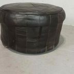 Vintage Leren Peof Ottoman, Zwart thumbnail 7