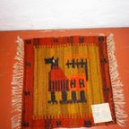 Vintage Polish Handwoven Kilim Textile With Dog Motif * Mid-Century Modern thumbnail 2