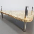 Vintage Traingel Brutalist Salontafel Marmer Glas Tafel '70 thumbnail 7