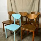 5X Vintage Grenen Keuken Stoelen, Nieuwe Gelakt, Daumiller Style thumbnail 29