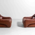 Mid Century Set Van 2 Leren ‘capriccio’ Lounge Fauteuils Door George Bighinello thumbnail 4