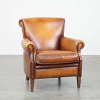 Karaktervolle En Comfortabele Cognac-Kleurige Vintage Schapenleren Armchair thumbnail 2