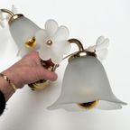 Set Van 2 Messing Art Deco Muurlampen Bloem, 1960's thumbnail 3