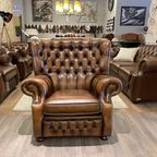 Engelse Springvale Chesterfield Oorfauteuil In Nieuwstaat Tabacco Bruin thumbnail 2