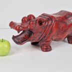 Vintage Hout Beeld Hippo Nijlpaard Sculptuur Oosters ‘70 thumbnail 3