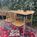 Mooie Bruine Retro Vintage Formica Set Tafel Met 4 Stoelen thumbnail 5