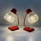 Charmante, Vintage Lampjes (2) Rood Metaal Met Glazen Kapjes thumbnail 6