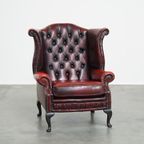 Grote Rode Engelse Chesterfield Oorfauteuil Gemaakt Van Dik Rundleer Met Queen Anne Pootjes thumbnail 2