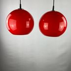 Pair Of Two Cherry Red Glass Peill & Putzler Pendant Lights thumbnail 7