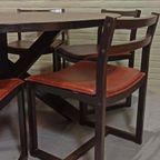 Vintage Set Van 6 Design Leren Eetkamerstoelen thumbnail 11