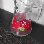 Vintage Glazen Kan Rood Bloemen thumbnail 4