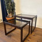 Vintage Nest Tafeltjes Scandinavisch Gerookt Glas Hout thumbnail 6