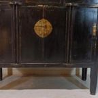 Antieke Vintage Chinees Kast, Zwart Gelakt thumbnail 16