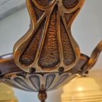 Art Deco Bronzen 5 Armige Kroonluchter thumbnail 11