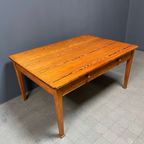 Antieke Pitch Pine Stoffen Tafel Met Twee Laden thumbnail 14