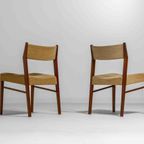 Set Van 6 Elegante Mid-century Eetkamerstoelen In Okergele Stof thumbnail 3