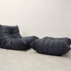 Ligne Roset Togo - 1 Zit & Poef - Blauw Pinstripe Stof thumbnail 2