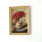 Vintage Schilderij Vaas Met Bloemen Klaprozen Olieverf Op Linnen, J. Vos thumbnail 3