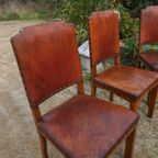 Set Van 6 Eiken Art Deco Eetkamerstoelen In Bruin Leer thumbnail 23