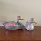 Prachtige Set Van Grote En Kleine Eenden / Watervogels , Vintage Keramiek In Parelmoer thumbnail 5