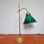 Art Deco Bureaulamp In Messing En Groene Conische Opaline thumbnail 4