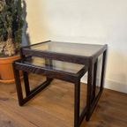 Vintage Nest Tafeltjes Scandinavisch Gerookt Glas Hout thumbnail 9