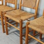 Set Van 4 Vintage Hout En Riet Eetkamerstoelen thumbnail 9