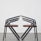 Leuke Set Van 4 Jaren 70 Design Eetkamerstoelen Met Leren Zitting En Metalen Frame thumbnail 7