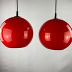 Pair Of Two Cherry Red Glass Peill & Putzler Pendant Lights thumbnail 3