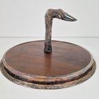 Vintage Verzilverd Wildzwijn Serveerschaal Dienblad Hout ’70 thumbnail 2