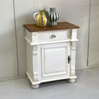 Landelijk Brocante Kastje Nachtkastje Wit/Hout thumbnail 5