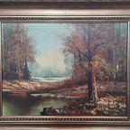 Bos Landschap Op Doek Van Peters, Jaren 70/80 thumbnail 8