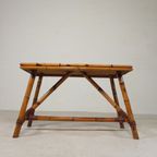 Rotan En Bamboe Salontafel Met Tegels, Tegeltafel, Jaren 50 thumbnail 7