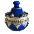 Marokkaans Keramisch Dekselpotje Blauw Filigraan Zilvernikkel thumbnail 4
