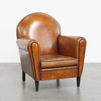 Stoere Vintage Schapenleren Art Deco Stijl Design Fauteuil Met Een Mooi Patina thumbnail 10
